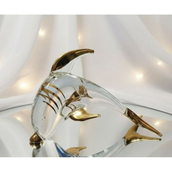 Large Murano Glass Gold Accented Dolphin Figurine - Picture 1 of 10